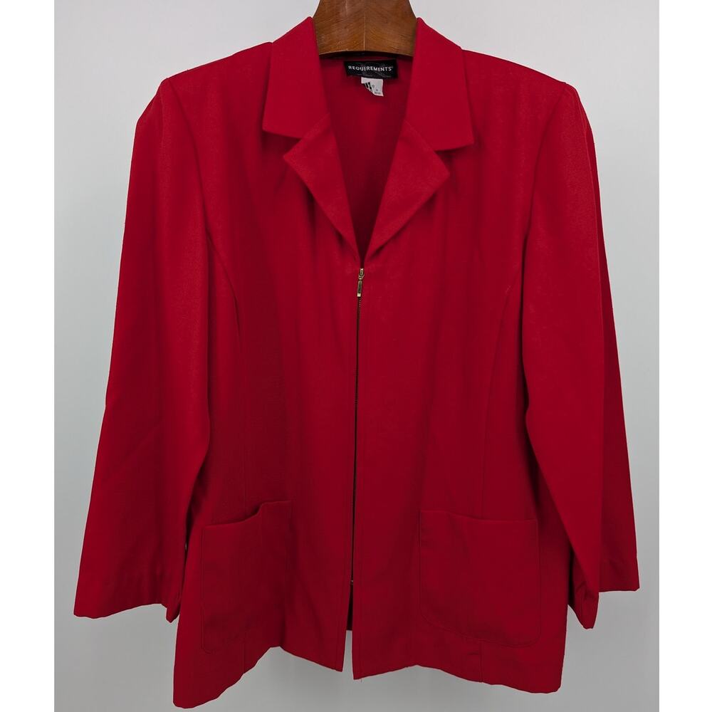 VTG Requirements Red Blazer Jacket Size 18 Zip Front Career Pockets Retro 90s